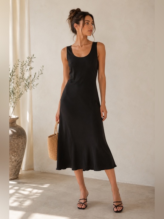 Tommy Bahama Dresses & Skirts - Tommy Bahama Black 100% Silk Sleeveless Bias Cut Midi Dress Size Medium